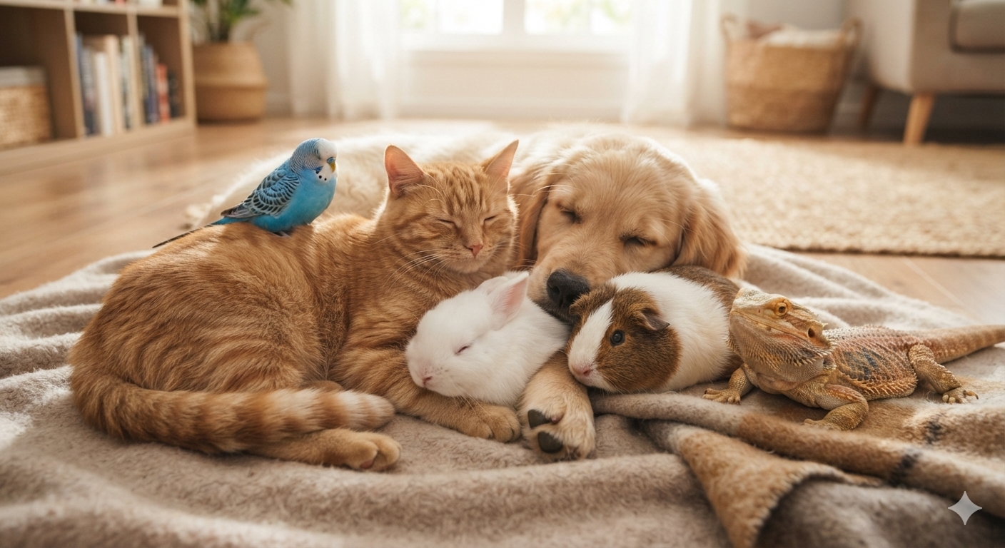 犬・猫・うさぎ・小鳥・モルモット・トカゲのイメージ